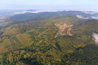 Village caché dans la forêt du Palatinat vu de l'est à Dörrenbach dans le département Rhénanie-Palatinat, Allemagne hors des airs