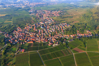 Vue aérienne de Village viticole du nord à le quartier Rechtenbach in Schweigen-Rechtenbach dans le département Rhénanie-Palatinat, Allemagne