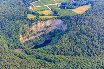 Vue aérienne de Lac basaltique dans la réserve naturelle de Pechsteinkopf - ancienne carrière à Forst an der Weinstraße dans le département Rhénanie-Palatinat, Allemagne