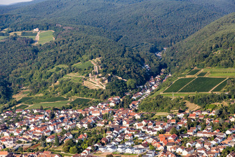 Ancien château de Wachtenburg (ruines du château de Wachenheim) à Wachenheim an der Weinstraße dans le département Rhénanie-Palatinat, Allemagne d'en haut
