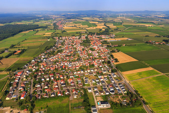 Vue du village depuis l'est à Minfeld dans le département Rhénanie-Palatinat, Allemagne d'en haut