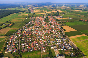 Vue du village depuis l'est à Minfeld dans le département Rhénanie-Palatinat, Allemagne hors des airs