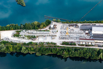 Vue aérienne de Centrale à béton et à matériaux de construction à Rheinsheim à le quartier Rheinsheim in Philippsburg dans le département Bade-Wurtemberg, Allemagne