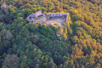 Ruines du château de Lindelbrunn à Vorderweidenthal dans le département Rhénanie-Palatinat, Allemagne d'en haut