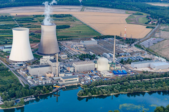 Vue oblique de Centrale nucléaire à Philippsburg dans le département Bade-Wurtemberg, Allemagne