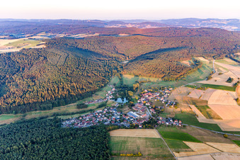 Vue aérienne de Zones riveraines du lac en Rehbach à le quartier Rehbach in Michelstadt dans le département Hesse, Allemagne