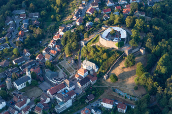 Vue aérienne de Construction de la scène en plein air au Château Lindenfels à Lindenfels dans le département Hesse, Allemagne