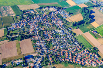 Vue aérienne de Vue du village depuis le nord à Knittelsheim dans le département Rhénanie-Palatinat, Allemagne