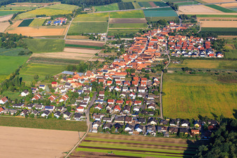 Vue aérienne de Vue du village depuis le nord-est à Erlenbach bei Kandel dans le département Rhénanie-Palatinat, Allemagne