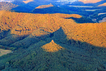 Vue aérienne de Bundsandsteinfels Rötzenfels à le quartier Gossersweiler in Gossersweiler-Stein dans le département Rhénanie-Palatinat, Allemagne