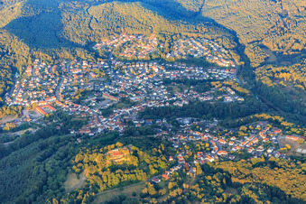 Vue aérienne de Vue de la forêt du Palatinat le matin depuis l'est à Lemberg dans le département Rhénanie-Palatinat, Allemagne