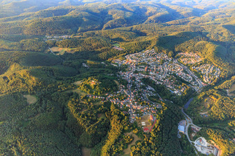 Vue aérienne de Vue d'ensemble de la forêt du Palatinat le matin depuis le nord-est à Lemberg dans le département Rhénanie-Palatinat, Allemagne