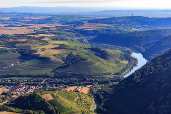 Vue aérienne de Village viticole sur la Nahe au-delà du vignoble Hermannshöhle à Oberhausen an der Nahe dans le département Rhénanie-Palatinat, Allemagne