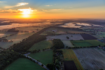 Vue aérienne de Champs et forêts de la lande de Lunebourg à Scharnebeck dans le département Basse-Saxe, Allemagne
