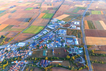 Vue aérienne de Zone industrielle Nordring et Im Speyerer Tal avec Markthalle 5, Resinnovation GmbH, Kardex Software GmbH, ITK Engineering GmbH et DBK David + Baader GmbH à Rülzheim dans le département Rhénanie-Palatinat, Allemagne