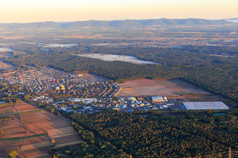 Vue aérienne de Vue de la ville depuis l'est à Bellheim dans le département Rhénanie-Palatinat, Allemagne