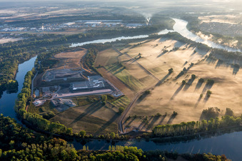 Vue aérienne de Spire, île de Flotzgrün à le quartier Mechtersheim in Römerberg dans le département Rhénanie-Palatinat, Allemagne
