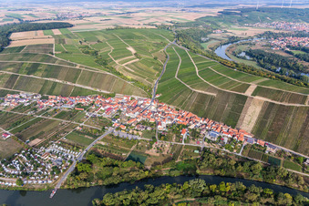 Vue aérienne de Boucle fluviale d'Escherndorf sur le Main depuis Nordheim à Nordheim am Main dans le département Bavière, Allemagne