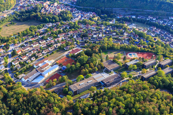 Vue aérienne de Centre scolaire public d'éducation environnementale (LSZU). Internat Adelsheim - l'internat et la salle de sport du lycée Eckenberg à Adelsheim dans le département Bade-Wurtemberg, Allemagne