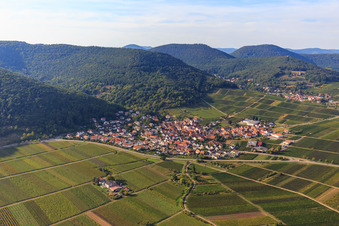 Vue aérienne de Vue du village viticole entre les vignes depuis le sud-est à Eschbach dans le département Rhénanie-Palatinat, Allemagne