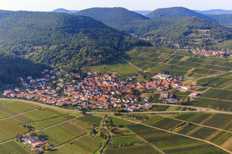 Vue aérienne de Vue du village viticole entre les vignes depuis le sud-est à Eschbach dans le département Rhénanie-Palatinat, Allemagne