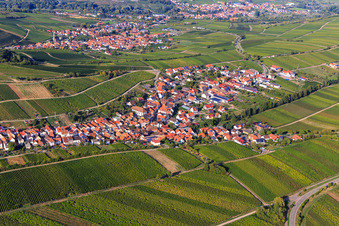 Vue aérienne de Aperçu du village viticole entre les vignobles du sud à Ranschbach dans le département Rhénanie-Palatinat, Allemagne