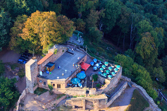 Vue d'oiseau de Ruines du château de Rietburg à Rhodt unter Rietburg dans le département Rhénanie-Palatinat, Allemagne
