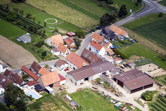 Rue Wiesen à le quartier Mühlhofen in Billigheim-Ingenheim dans le département Rhénanie-Palatinat, Allemagne du point de vue du drone