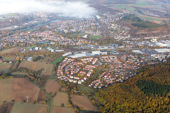 Vue aérienne de Neckarelz à Mosbach dans le département Bade-Wurtemberg, Allemagne