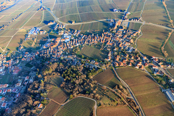 Vue aérienne de Village viticole en hiver vu de l'ouest à Burrweiler dans le département Rhénanie-Palatinat, Allemagne