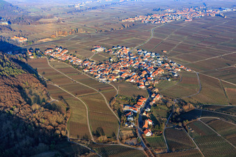Vue aérienne de Village viticole en hiver vu du sud-ouest à Weyher in der Pfalz dans le département Rhénanie-Palatinat, Allemagne