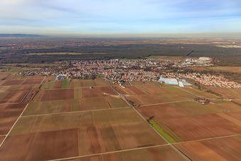 Vue aérienne de Vue de la ville depuis le sud avec la BRASSERIE BELLHEIMER - PARC et Kardex Remstar à Bellheim dans le département Rhénanie-Palatinat, Allemagne