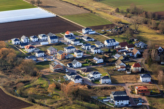 Vue oblique de Nouvelle zone de développement In den Hundertmorgen à Offenbach an der Queich dans le département Rhénanie-Palatinat, Allemagne
