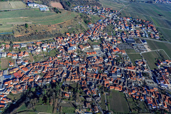 Vue aérienne de Vue d'ensemble du village viticole en hiver depuis le sud à le quartier SaintMartin in Sankt Martin dans le département Rhénanie-Palatinat, Allemagne