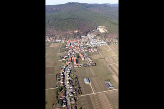 Vue aérienne de Des vignobles entourent la zone de peuplement du village à le quartier Haardt in Neustadt an der Weinstraße dans le département Rhénanie-Palatinat, Allemagne