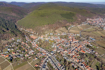 Vue aérienne de Chemin des vignes depuis le sud-est à le quartier Gimmeldingen in Neustadt an der Weinstraße dans le département Rhénanie-Palatinat, Allemagne