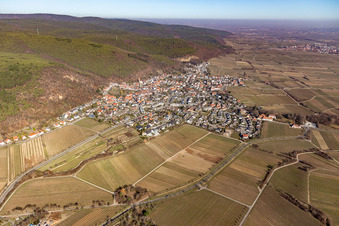 Vue aérienne de Vue d'un village viticole depuis le sud en hiver, sans neige. à le quartier Königsbach in Neustadt an der Weinstraße dans le département Rhénanie-Palatinat, Allemagne