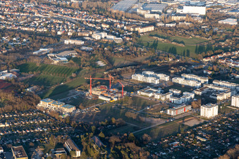 Vue aérienne de Chantier de construction du LTC - Linder Technology Campus dans la Wilhelm-Schickard-Straße dans le parc technologique Karlsruhe à le quartier Rintheim in Karlsruhe dans le département Bade-Wurtemberg, Allemagne