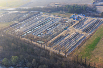 Vue aérienne de Renaturation de l'ancien parc de réservoirs à Jockgrim dans le département Rhénanie-Palatinat, Allemagne