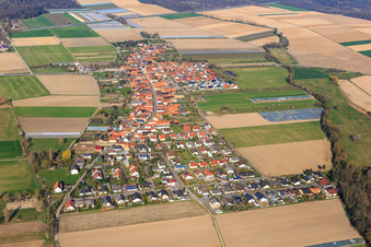 Vue aérienne de Vue d'ensemble de la ville depuis l'est à Erlenbach bei Kandel dans le département Rhénanie-Palatinat, Allemagne