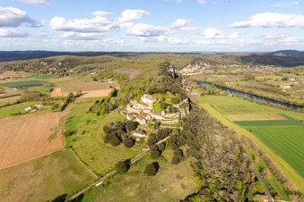 Photographie aérienne de Parc du château de Marqueyssac Château au dessus de la Dordogne à Vézac à Vézac dans le département Dordogne, France