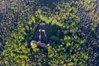 Ruines du château de Neuscharfeneck à Flemlingen dans le département Rhénanie-Palatinat, Allemagne vue du ciel
