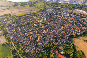 Vue aérienne de Vue d'ensemble de la ville depuis le sud à le quartier Maximiliansau in Wörth am Rhein dans le département Rhénanie-Palatinat, Allemagne