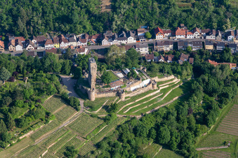 Ancien château de Wachtenburg (ruines du château de Wachenheim) à Wachenheim an der Weinstraße dans le département Rhénanie-Palatinat, Allemagne hors des airs