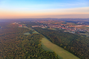 Vue aérienne de Clairière dans la forêt de Bienwald avec la vallée d'Otterbach le matin à Kandel dans le département Rhénanie-Palatinat, Allemagne