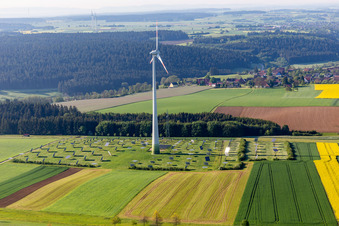 Vue aérienne de Énergie éolienne et système photovoltaïque à Alpirsbach dans le département Bade-Wurtemberg, Allemagne