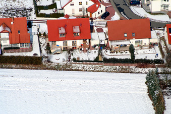 Vue aérienne de Lièvre attrapé dans la neige à Freckenfeld dans le département Rhénanie-Palatinat, Allemagne