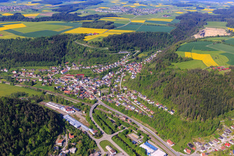 Vue aérienne de Vue de la ville sur le Neckar depuis l'est à Epfendorf dans le département Bade-Wurtemberg, Allemagne