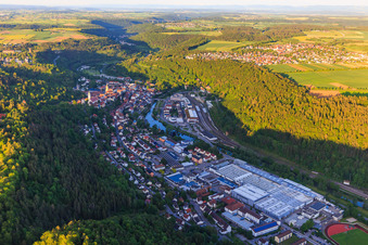 Vue aérienne de Rexroth, une entreprise Bosch dans la vallée du Neckar à Horb am Neckar dans le département Bade-Wurtemberg, Allemagne