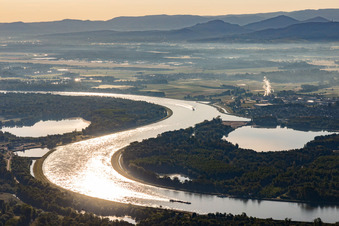 Vue aérienne de Genou du Rhin, vieille tête broyée à Greffern à le quartier Greffern in Rheinmünster dans le département Bade-Wurtemberg, Allemagne
